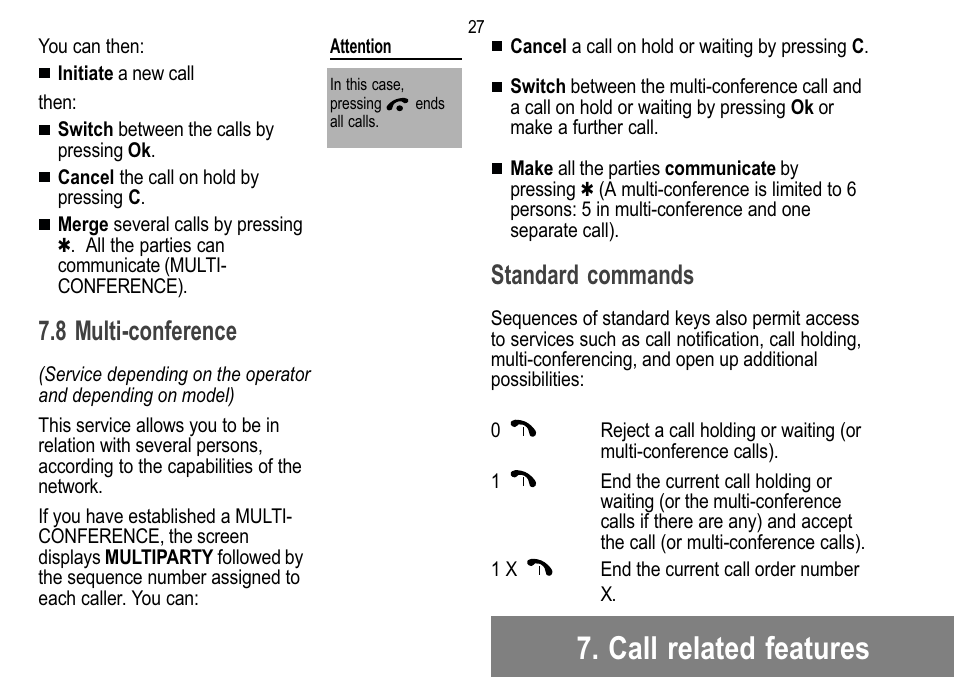 Call related features, 8 multi-conference, Standard commands | Sagem 912 User Manual | Page 28 / 50