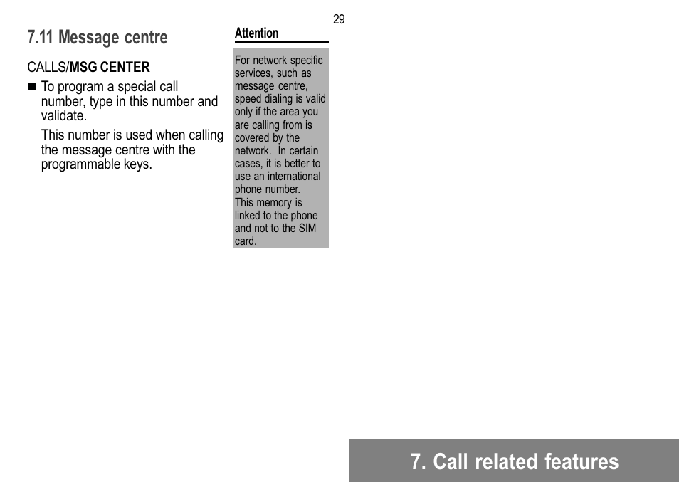 Call related features, 11 message centre | Sagem 912 User Manual | Page 30 / 50
