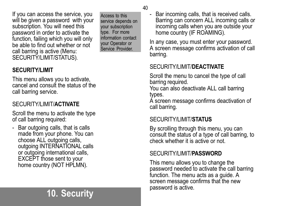 Security | Sagem 912 User Manual | Page 41 / 50
