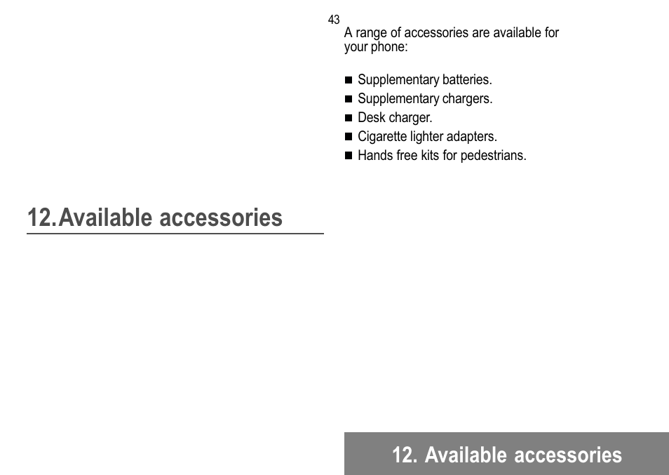 Available accessories | Sagem 912 User Manual | Page 44 / 50