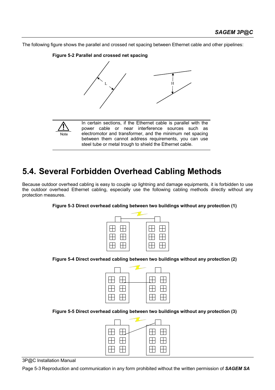 Several forbidden overhead cabling methods | Sagem 4450E User Manual | Page 104 / 198