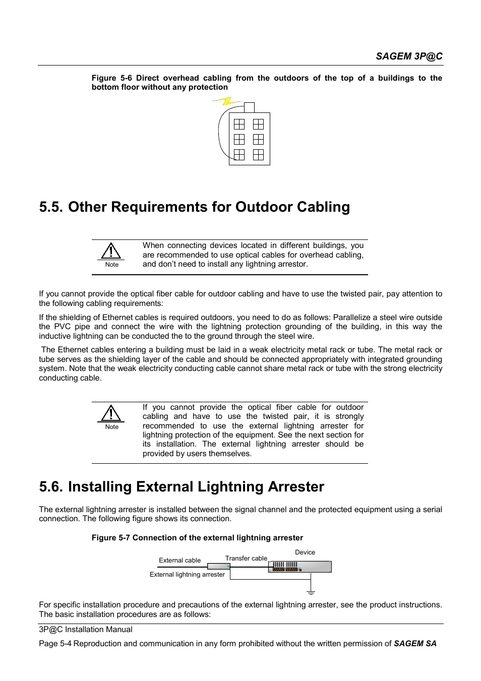 Other requirements for outdoor cabling, Installing external lightning arrester | Sagem 4450E User Manual | Page 105 / 198