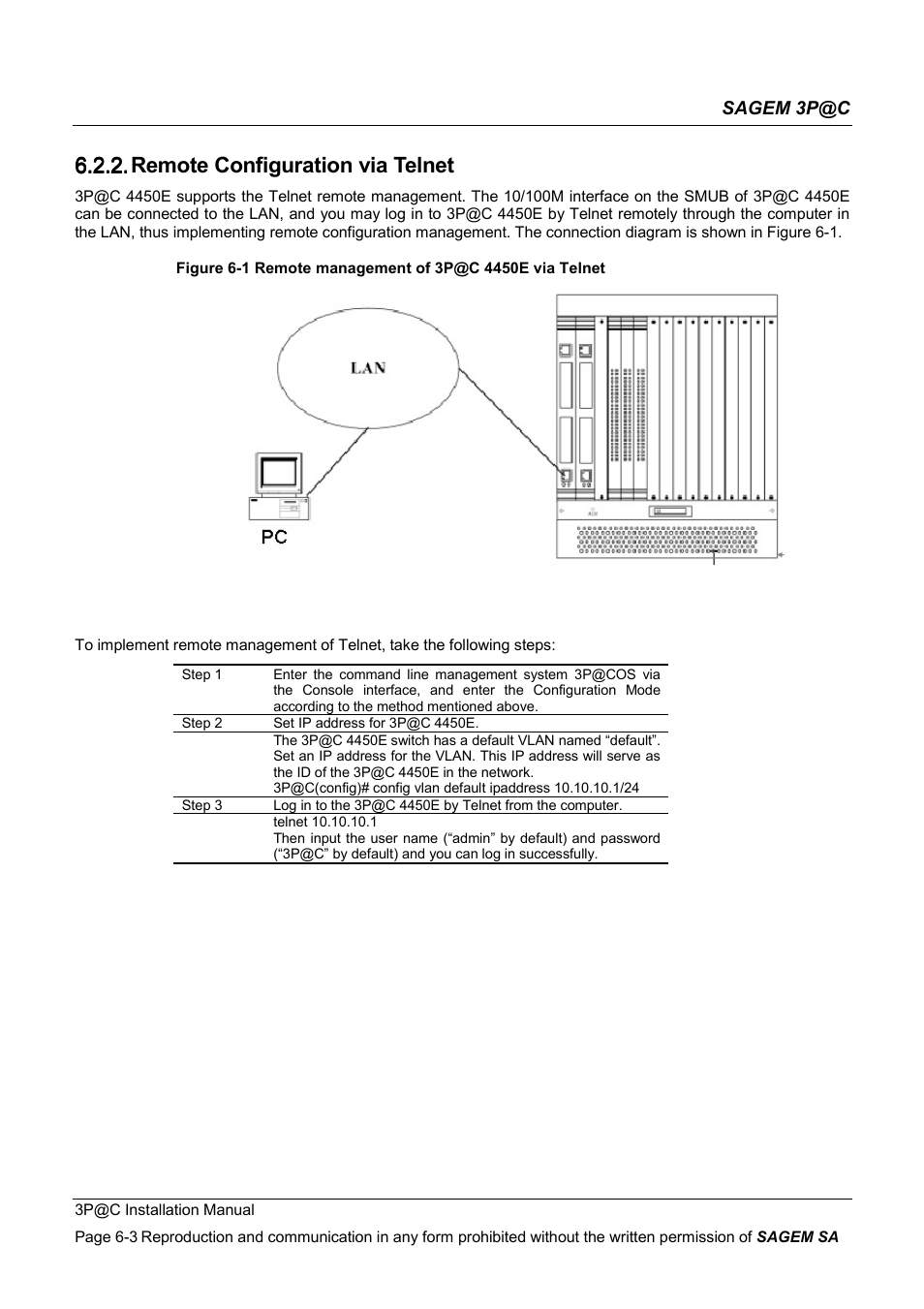 Remote configuration via telnet, 6.2.2. remote configuration via telnet | Sagem 4450E User Manual | Page 110 / 198