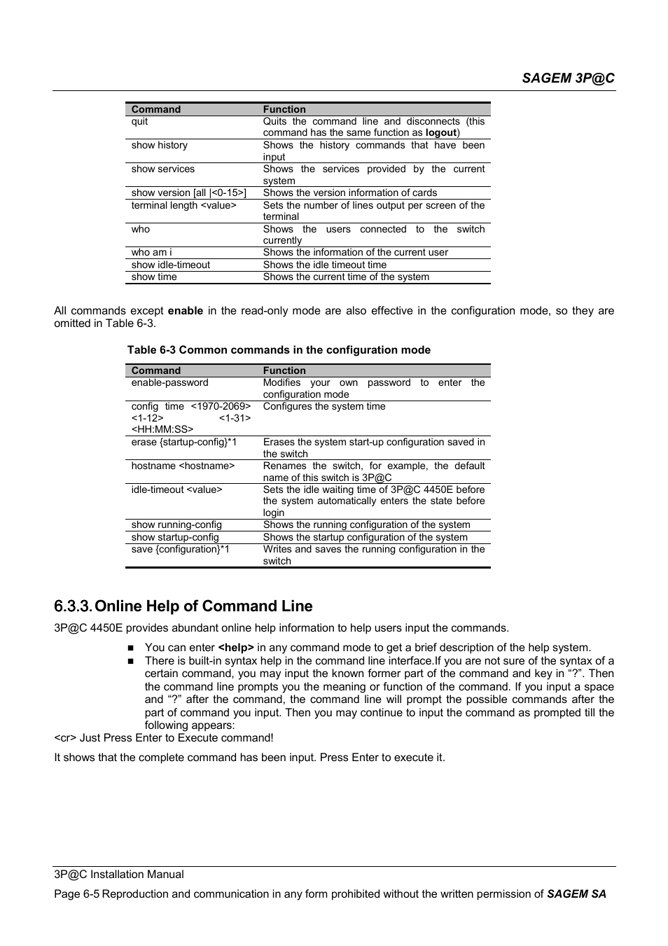 Online help of command line, 6.3.3. online help of command line, Sagem 3p@c | Sagem 4450E User Manual | Page 112 / 198