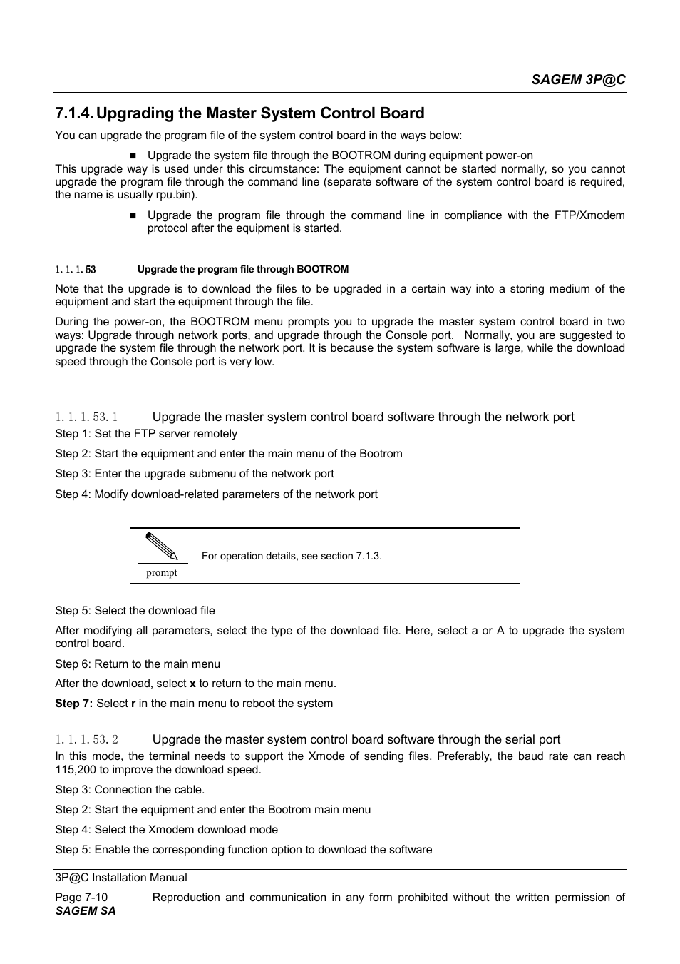 Upgrading the master system control board | Sagem 4450E User Manual | Page 125 / 198