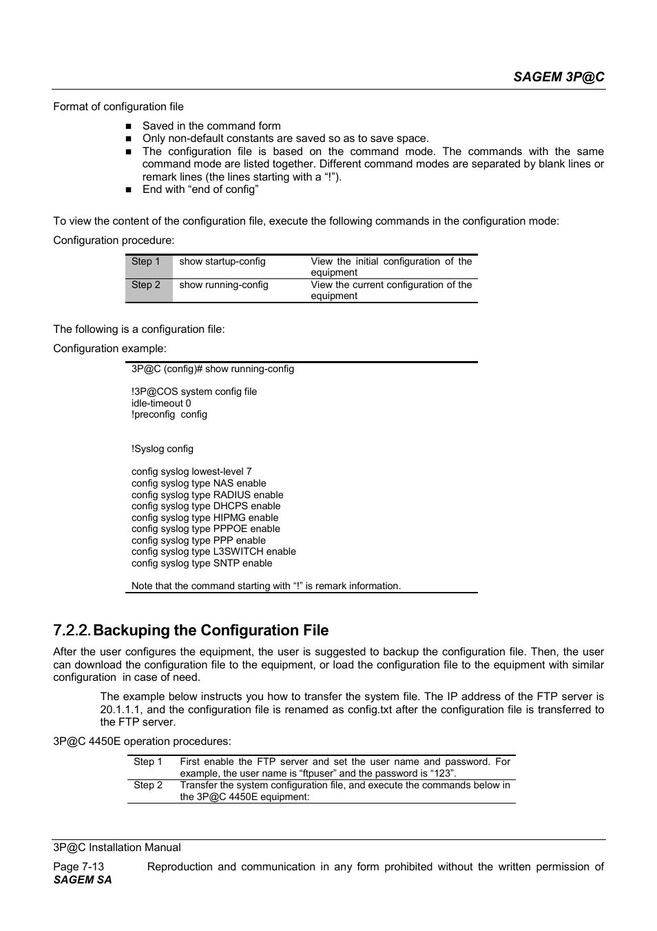 Backuping the configuration file, 7.2.2. backuping the configuration file, Sagem 3p@c | Sagem 4450E User Manual | Page 128 / 198