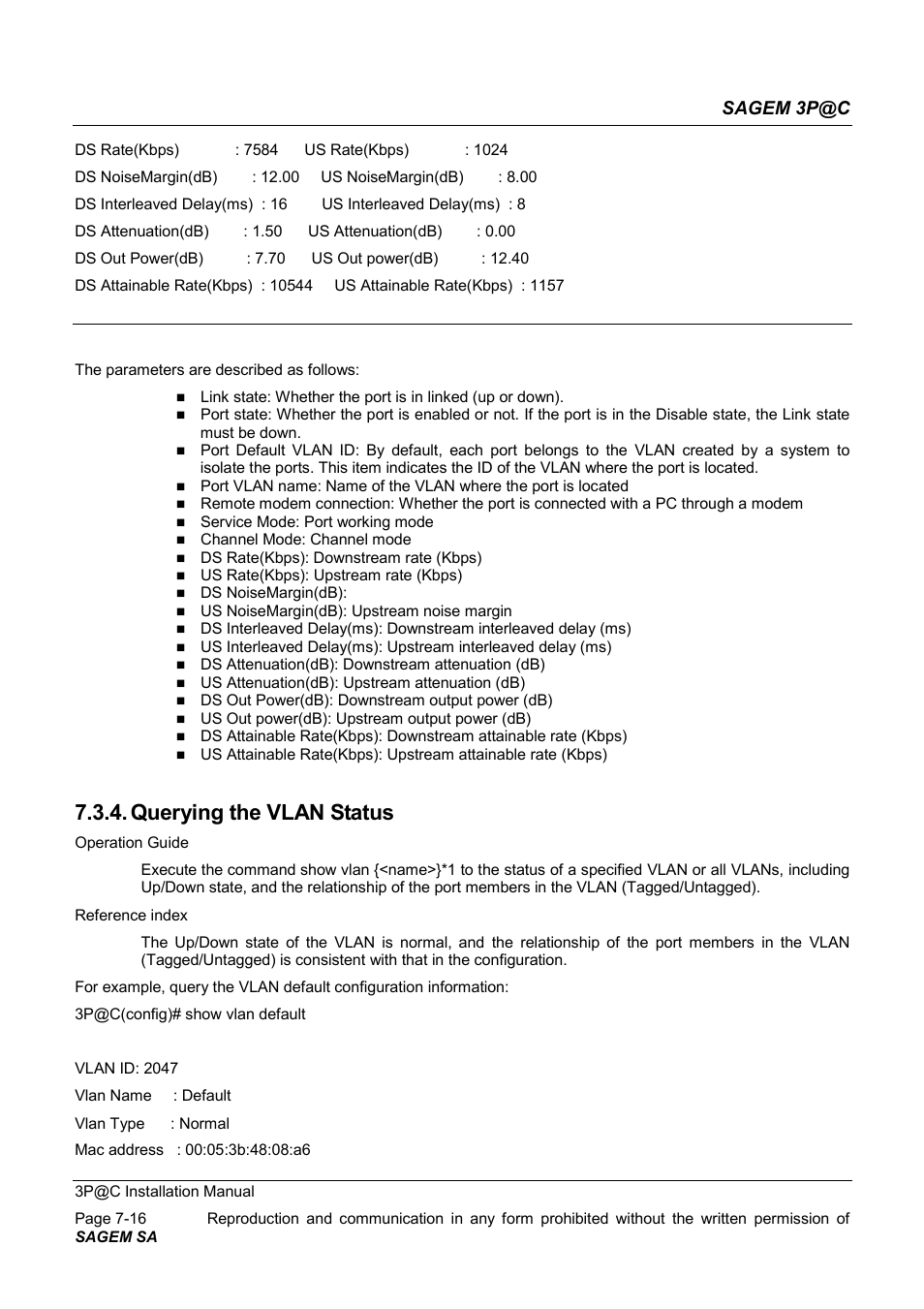 Querying the vlan status, Sagem 3p@c | Sagem 4450E User Manual | Page 131 / 198