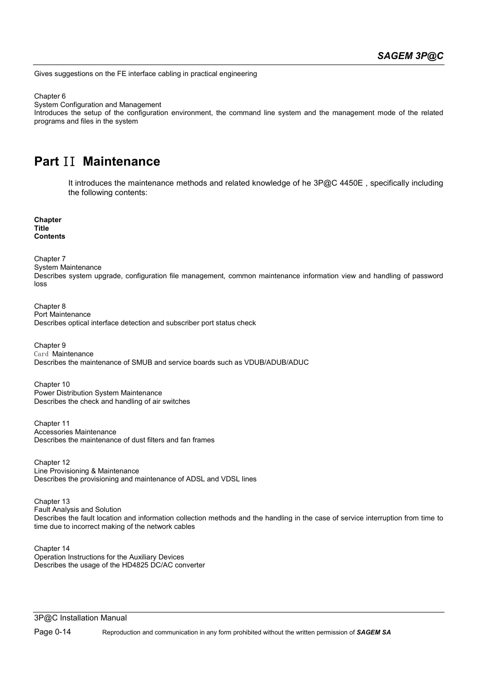 Part ii ii ii ii maintenance | Sagem 4450E User Manual | Page 15 / 198