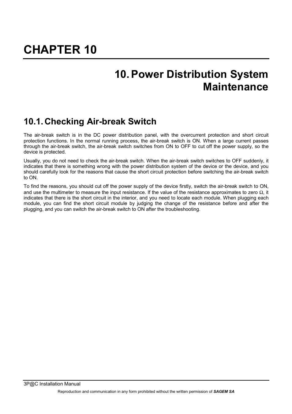 Chapter 10, Power distribution system maintenance, Checking air-break switch | Sagem 4450E User Manual | Page 152 / 198