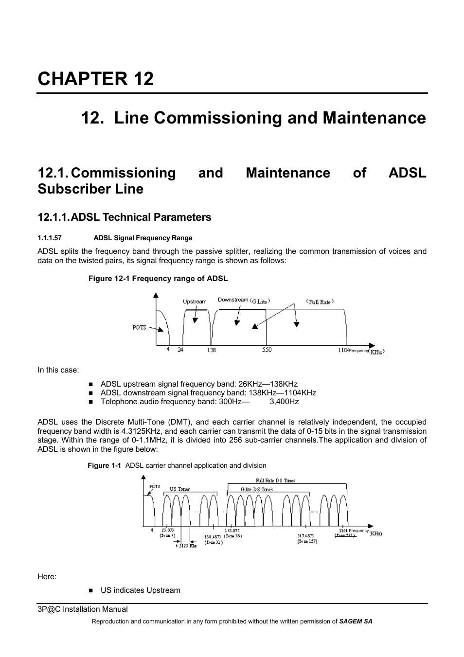 Chapter 12, Line commissioning and maintenance, Adsl technical parameters | Sagem 4450E User Manual | Page 158 / 198