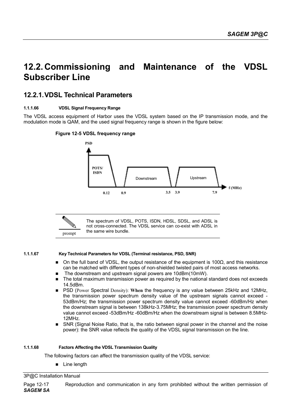 Vdsl technical parameters, Sagem 3p@c | Sagem 4450E User Manual | Page 174 / 198