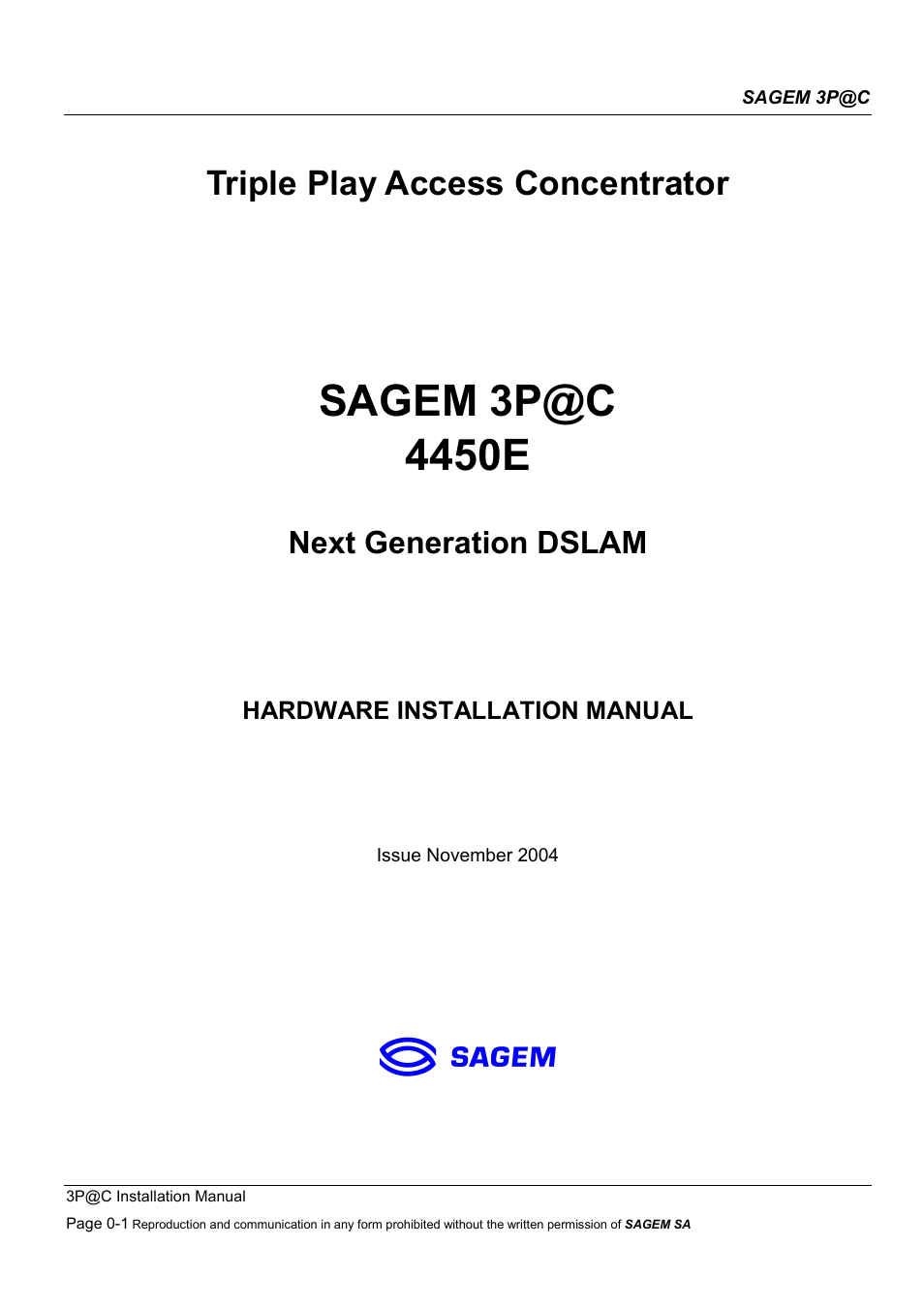 Triple play access concentrator, Next generation dslam | Sagem 4450E User Manual | Page 2 / 198