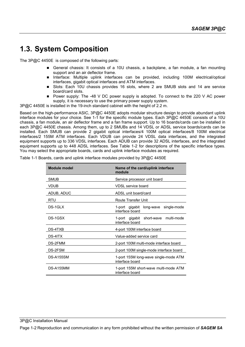 System composition, Sagem 3p@c | Sagem 4450E User Manual | Page 21 / 198