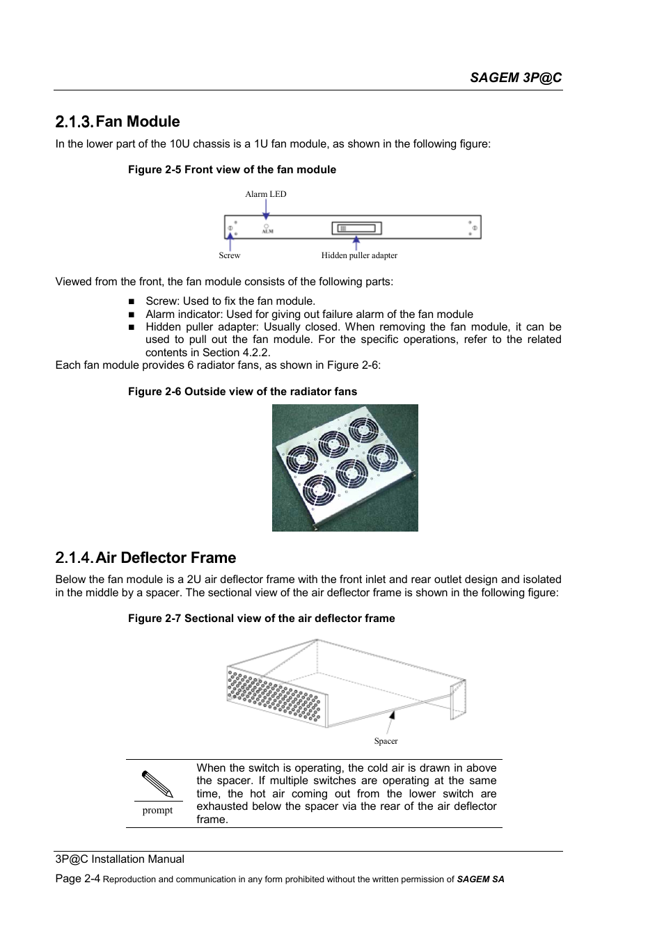 Fan module, Air deflector frame, 2.1.3. fan module | 2.1.4. air deflector frame | Sagem 4450E User Manual | Page 27 / 198