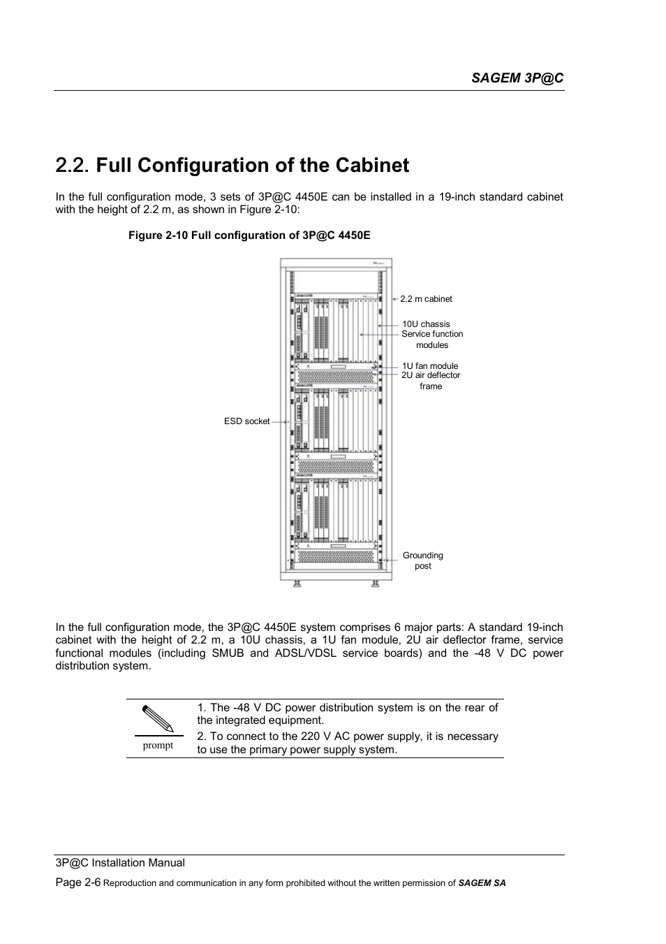 Full configuration of the cabinet, 2.2. full configuration of the cabinet | Sagem 4450E User Manual | Page 29 / 198