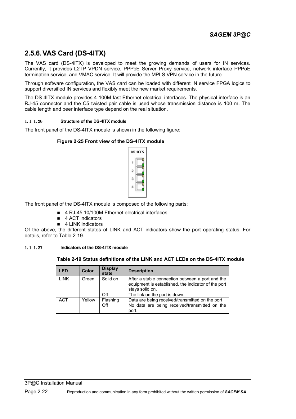 Vas card (ds-4itx), Sagem 3p@c | Sagem 4450E User Manual | Page 45 / 198