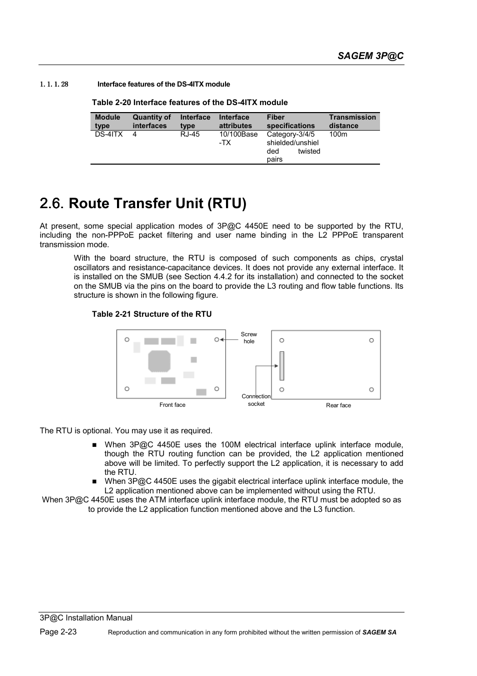 Route transfer unit (rtu), 2.6. route transfer unit (rtu), Sagem 3p@c | Sagem 4450E User Manual | Page 46 / 198