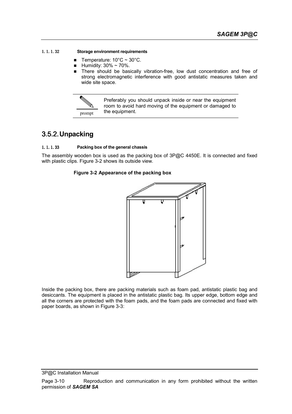 Unpacking, 3.5.2. unpacking, Sagem 3p@c | Sagem 4450E User Manual | Page 57 / 198