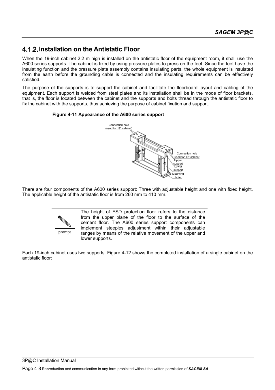 Installation on the antistatic floor, 4.1.2. installation on the antistatic floor, Sagem 3p@c | Sagem 4450E User Manual | Page 69 / 198