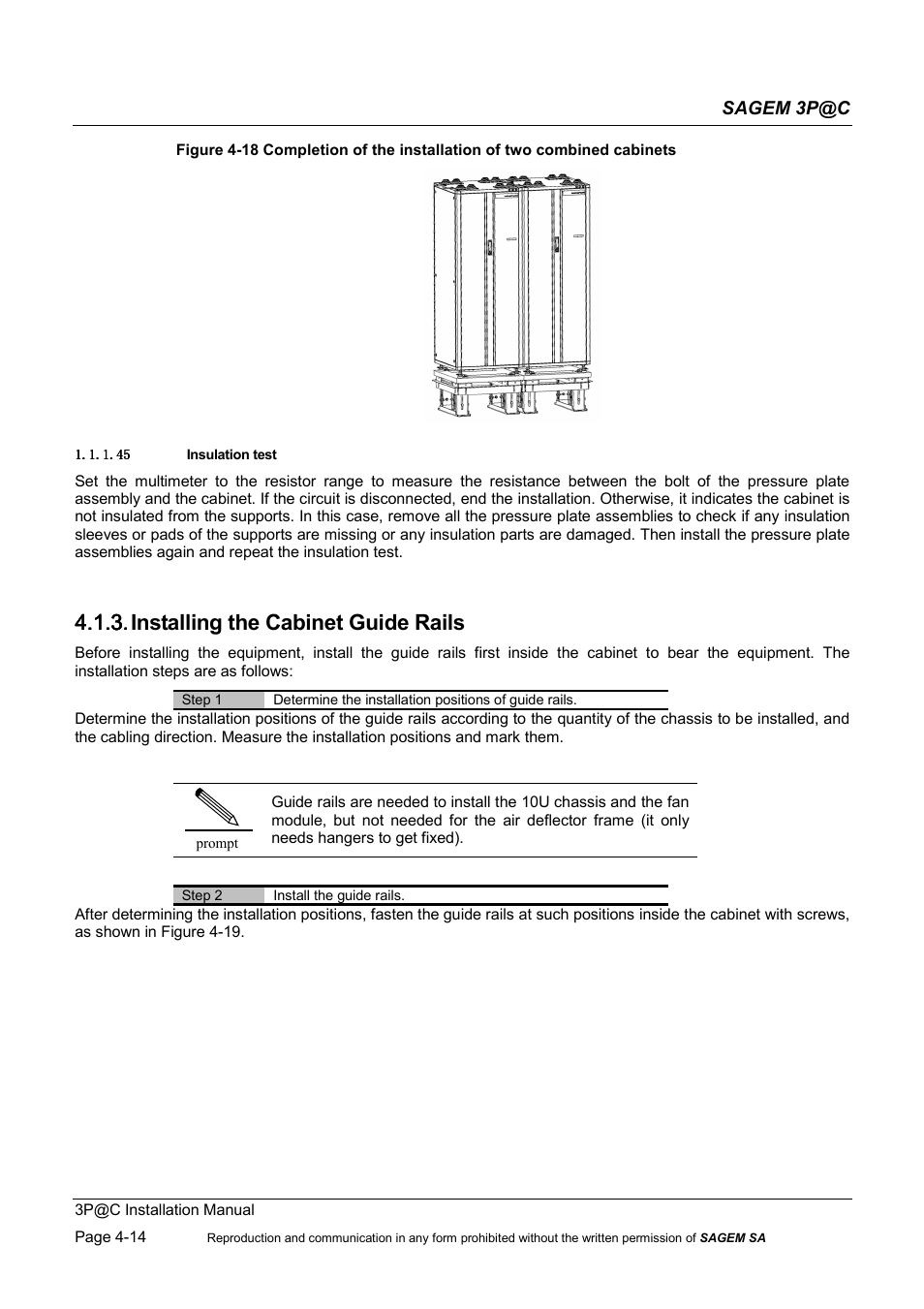 Installing the cabinet guide rails, 4.1.3. installing the cabinet guide rails | Sagem 4450E User Manual | Page 75 / 198