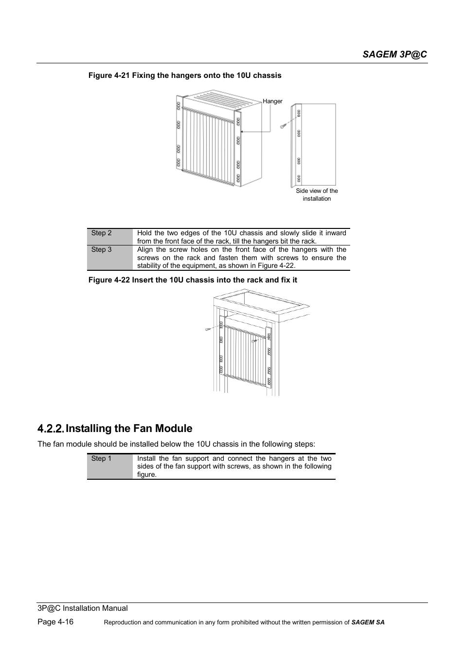 Installing the fan module, 4.2.2. installing the fan module | Sagem 4450E User Manual | Page 77 / 198