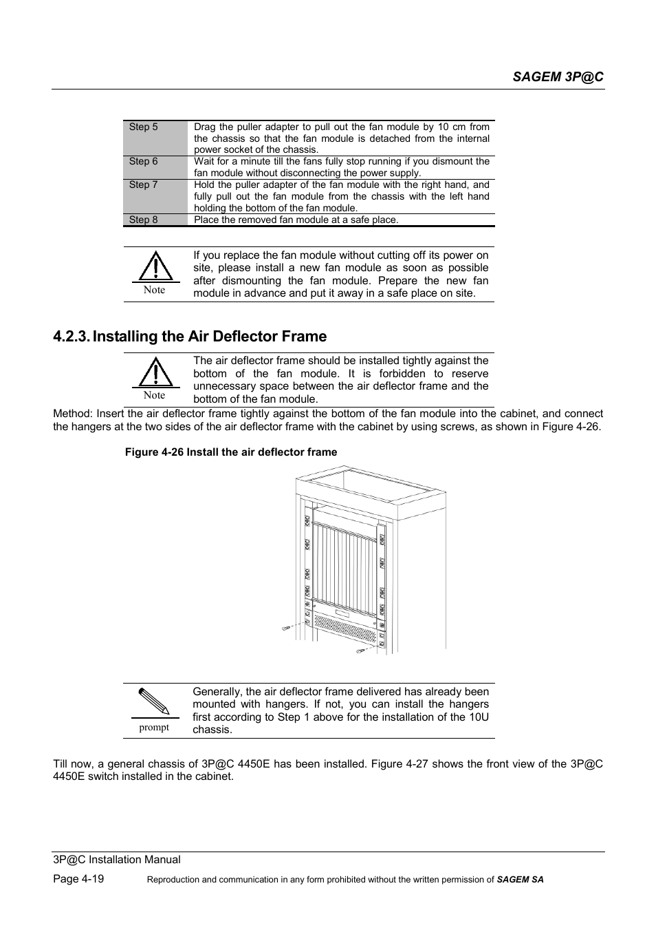 Installing the air deflector frame, Sagem 3p@c | Sagem 4450E User Manual | Page 80 / 198