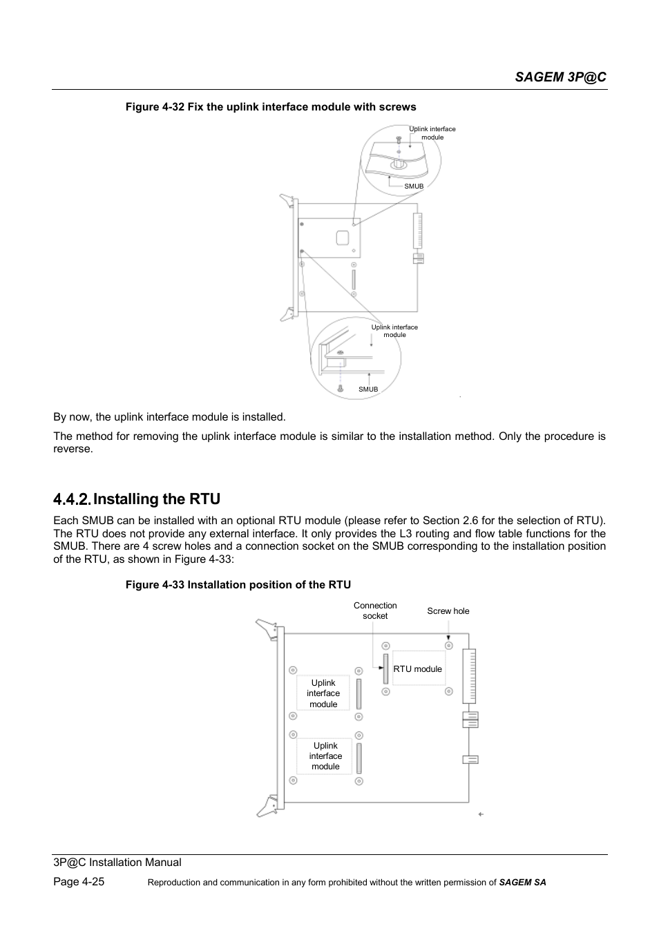 Installing the rtu, 4.4.2. installing the rtu, Sagem 3p@c | Sagem 4450E User Manual | Page 86 / 198