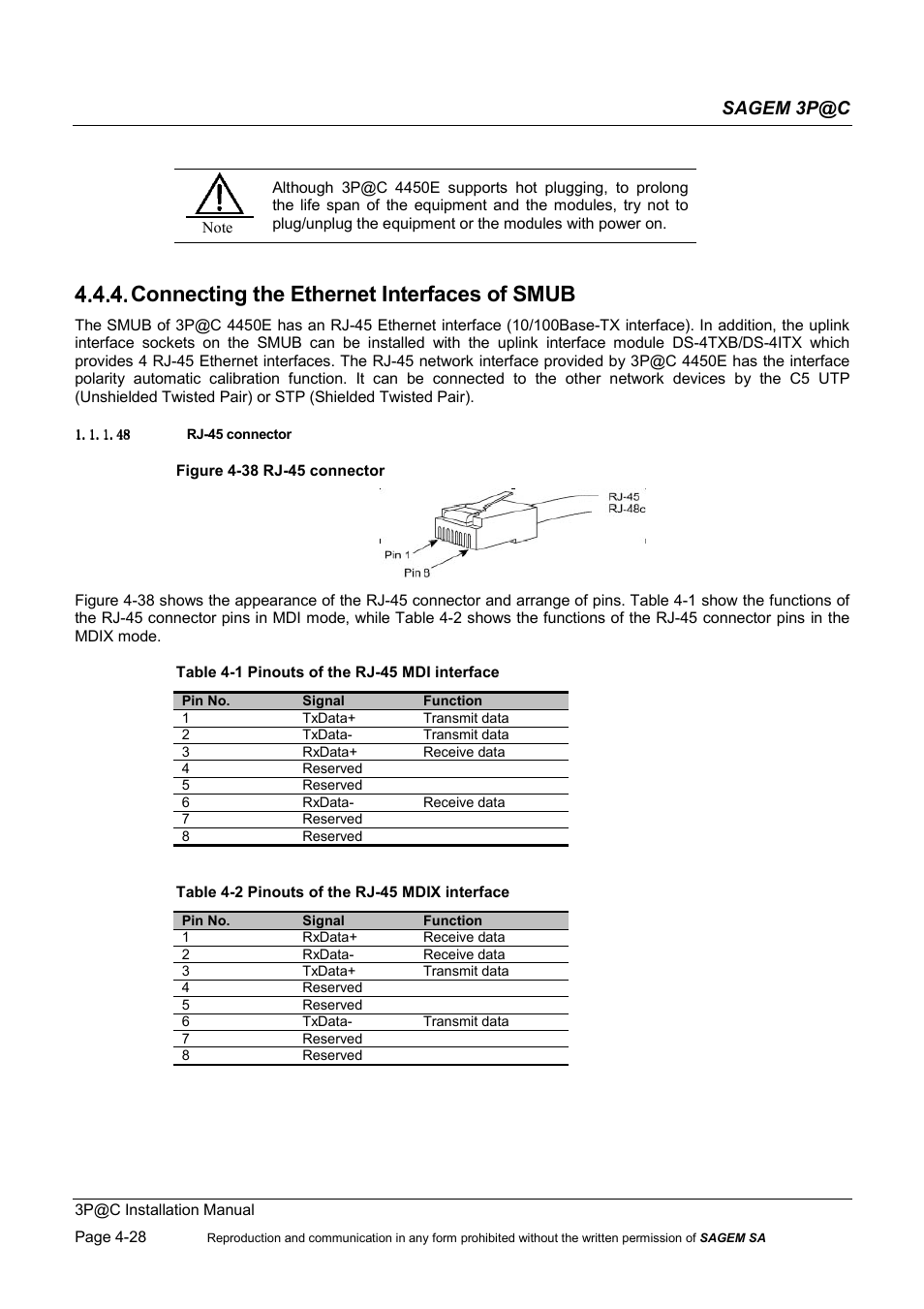 Connecting the ethernet interfaces of smub, 4.4.4. connecting the ethernet interfaces of smub, Sagem 3p@c | Sagem 4450E User Manual | Page 89 / 198