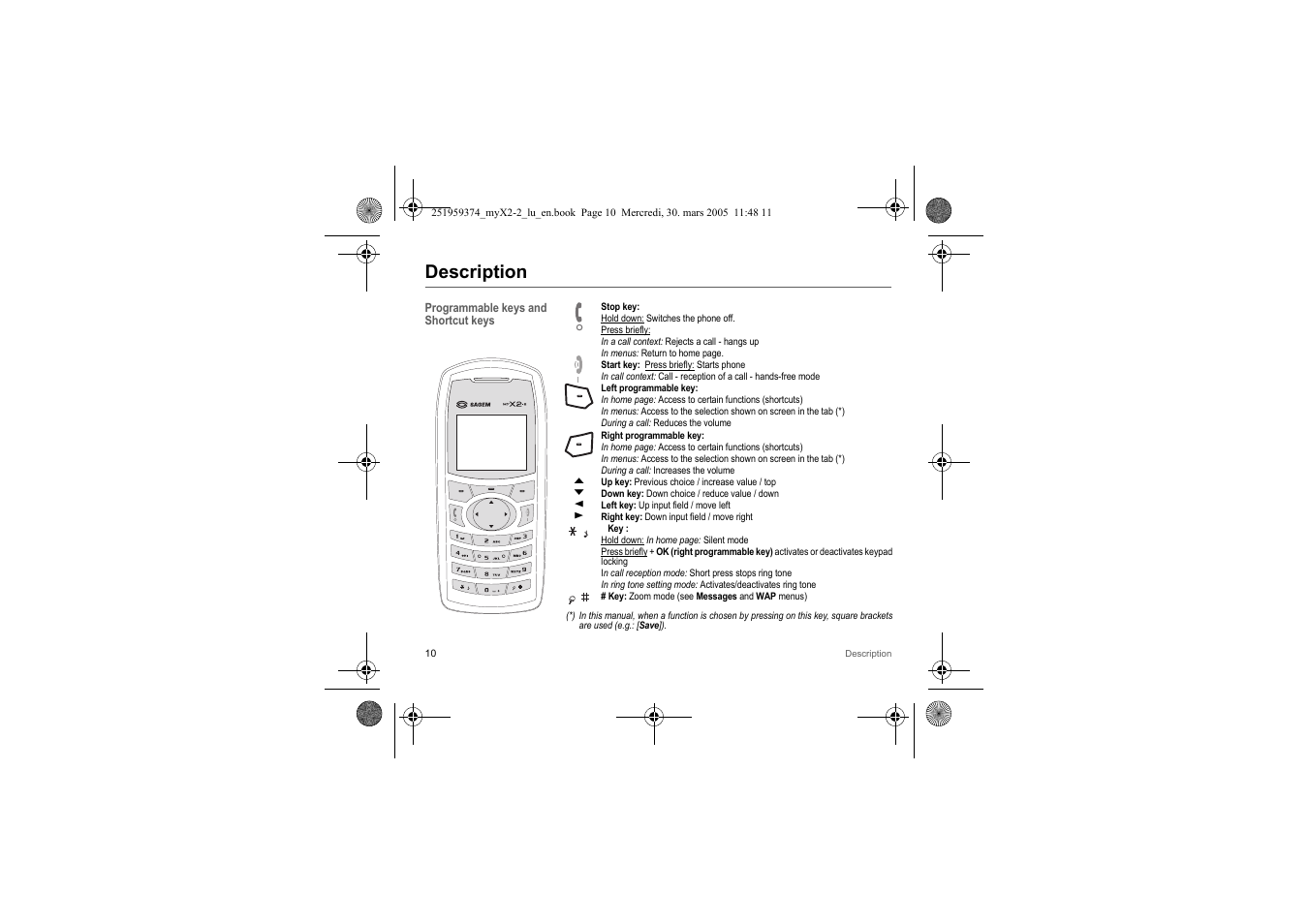 Description | Sagem myX2-2m  EN User Manual | Page 10 / 71