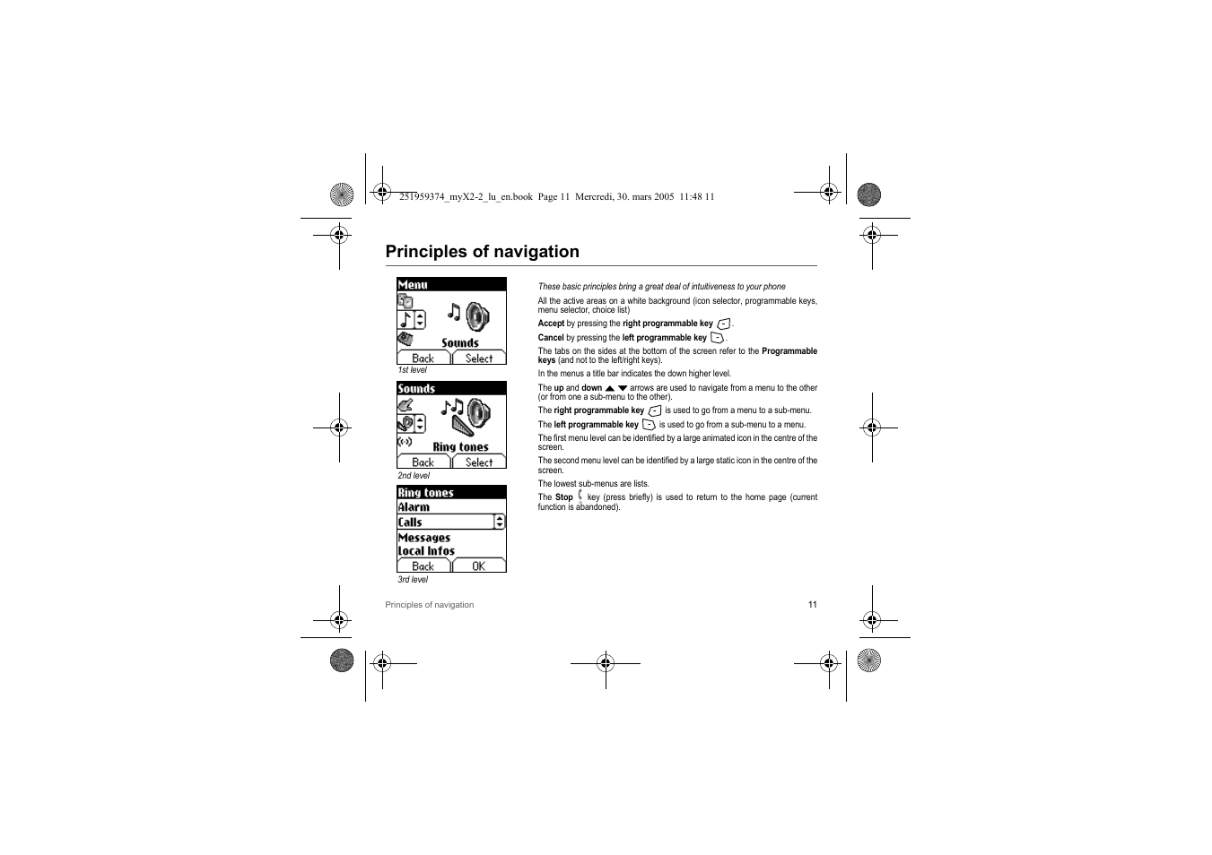 Principles of navigation | Sagem myX2-2m  EN User Manual | Page 11 / 71