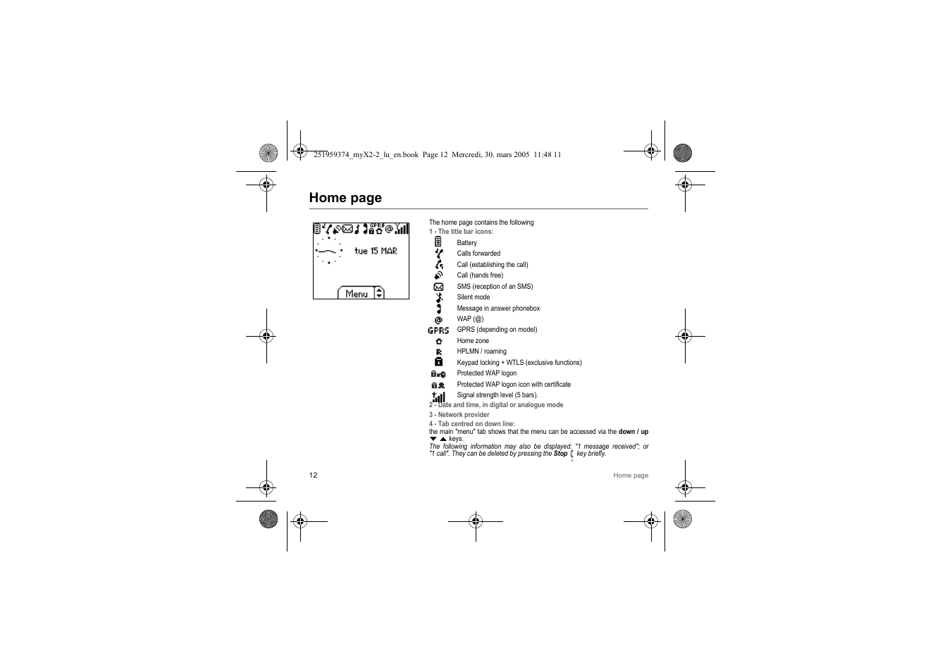 Home page | Sagem myX2-2m  EN User Manual | Page 12 / 71