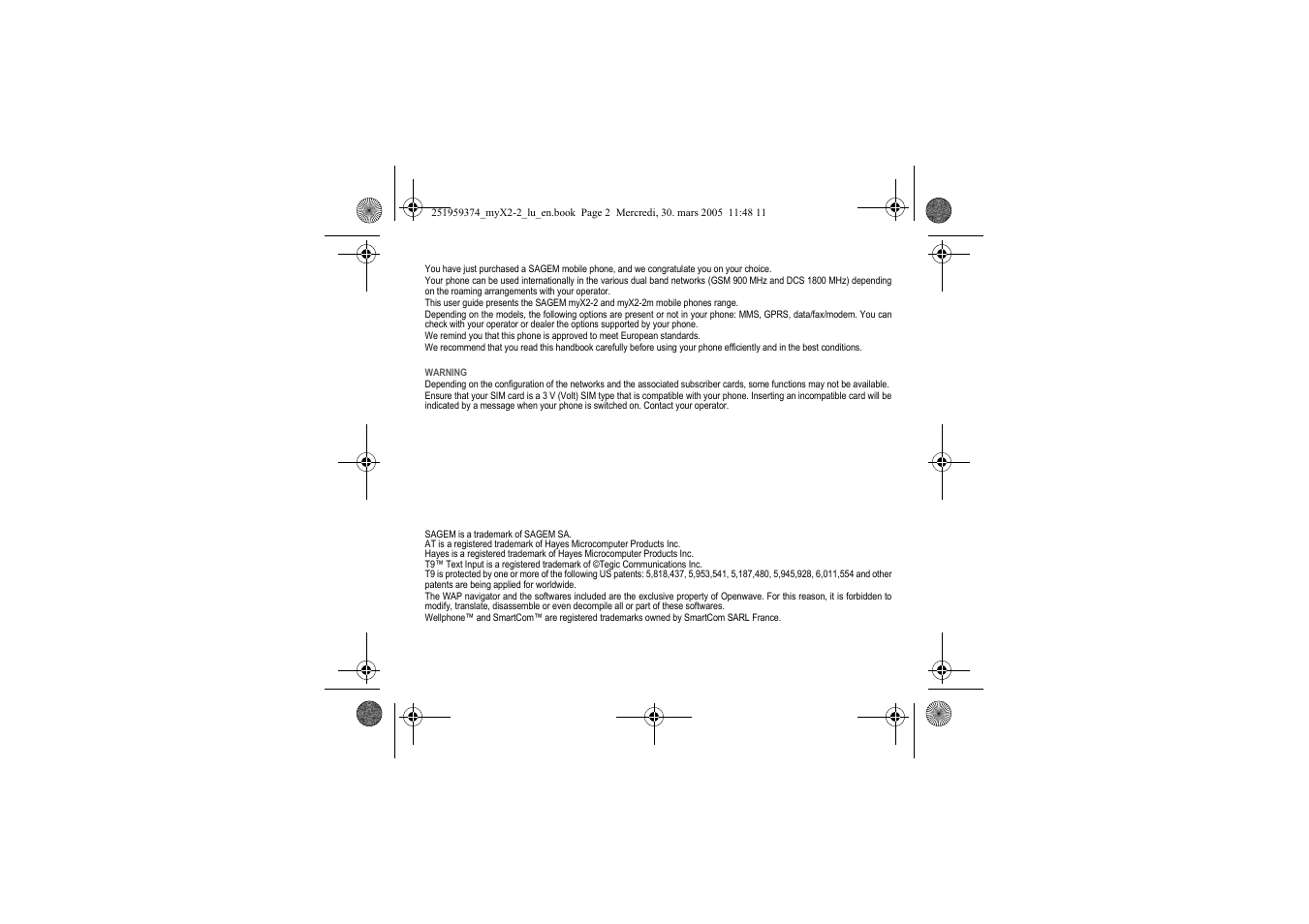 Sagem myX2-2m  EN User Manual | Page 2 / 71