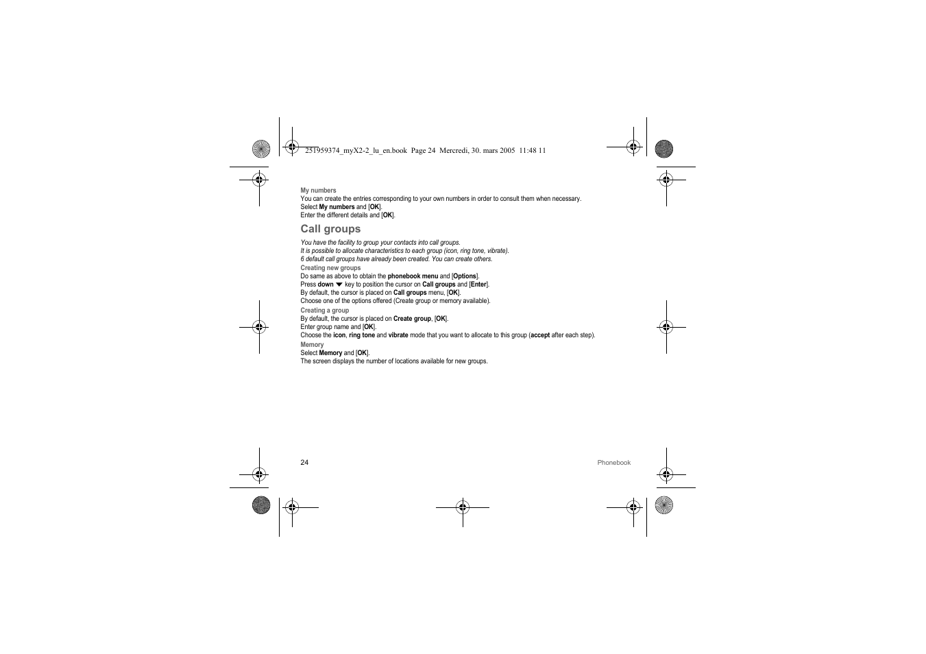 Call groups | Sagem myX2-2m  EN User Manual | Page 24 / 71