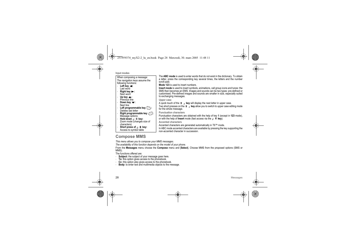 Compose mms | Sagem myX2-2m  EN User Manual | Page 28 / 71