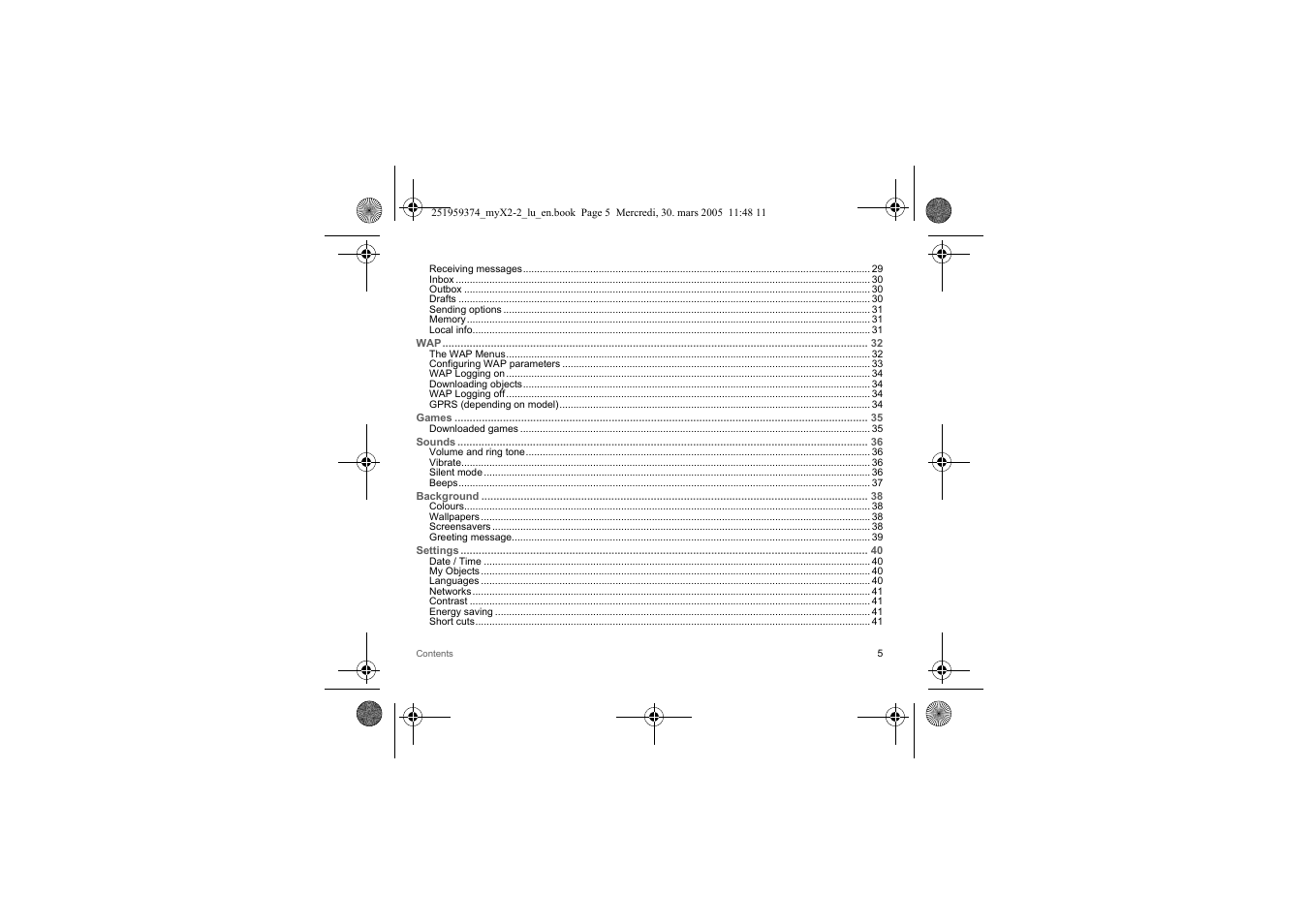 Sagem myX2-2m  EN User Manual | Page 5 / 71