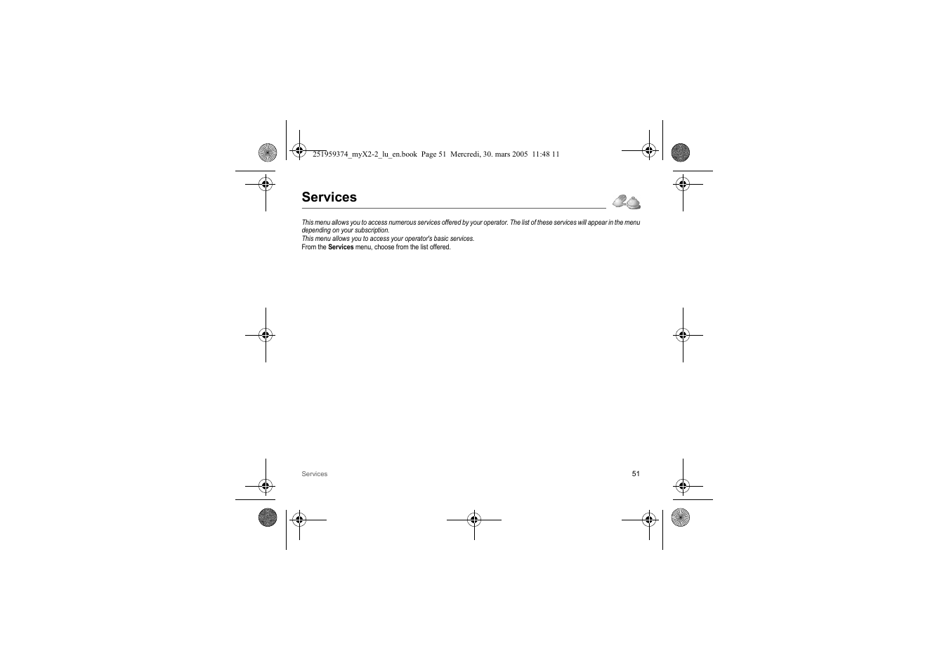 Services | Sagem myX2-2m  EN User Manual | Page 51 / 71