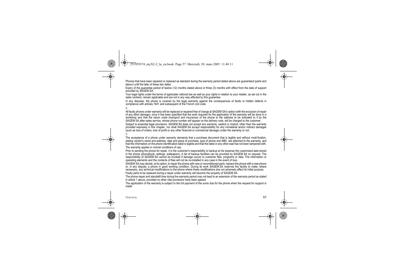 Sagem myX2-2m  EN User Manual | Page 57 / 71