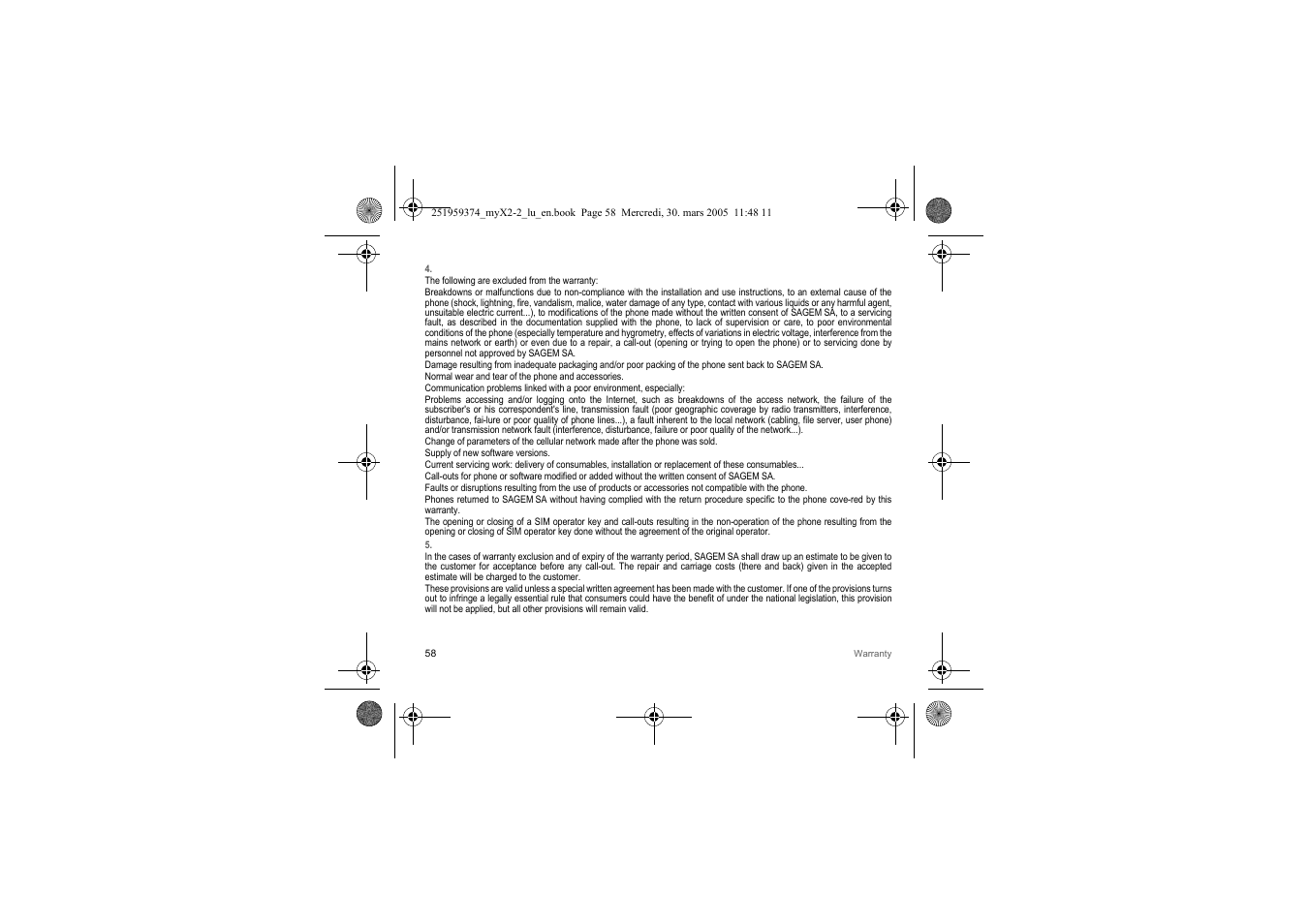 Sagem myX2-2m  EN User Manual | Page 58 / 71