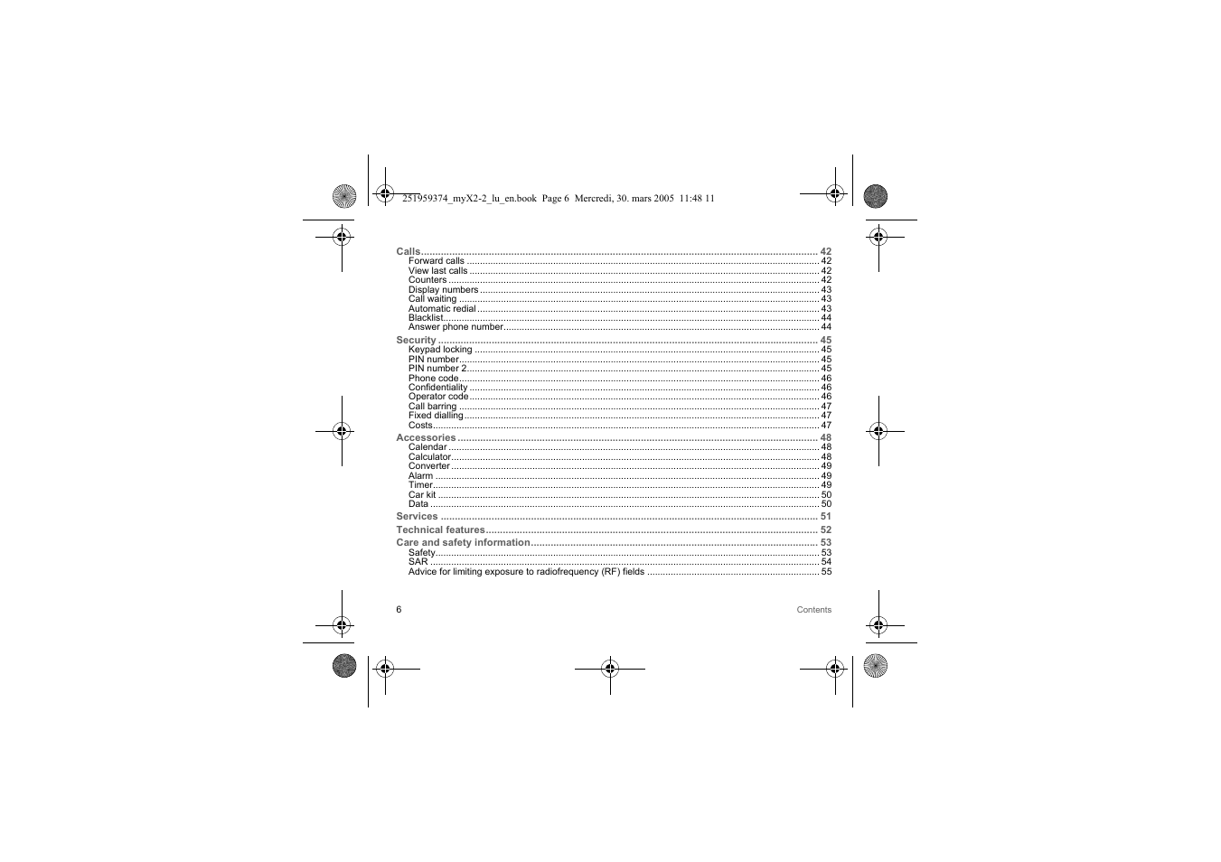 Sagem myX2-2m  EN User Manual | Page 6 / 71