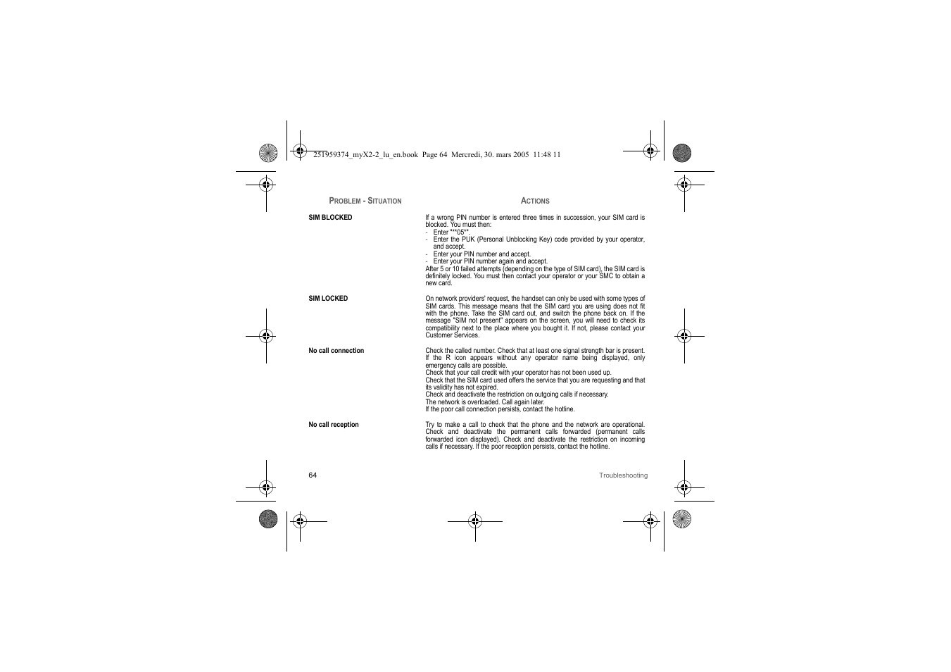 Sagem myX2-2m  EN User Manual | Page 64 / 71