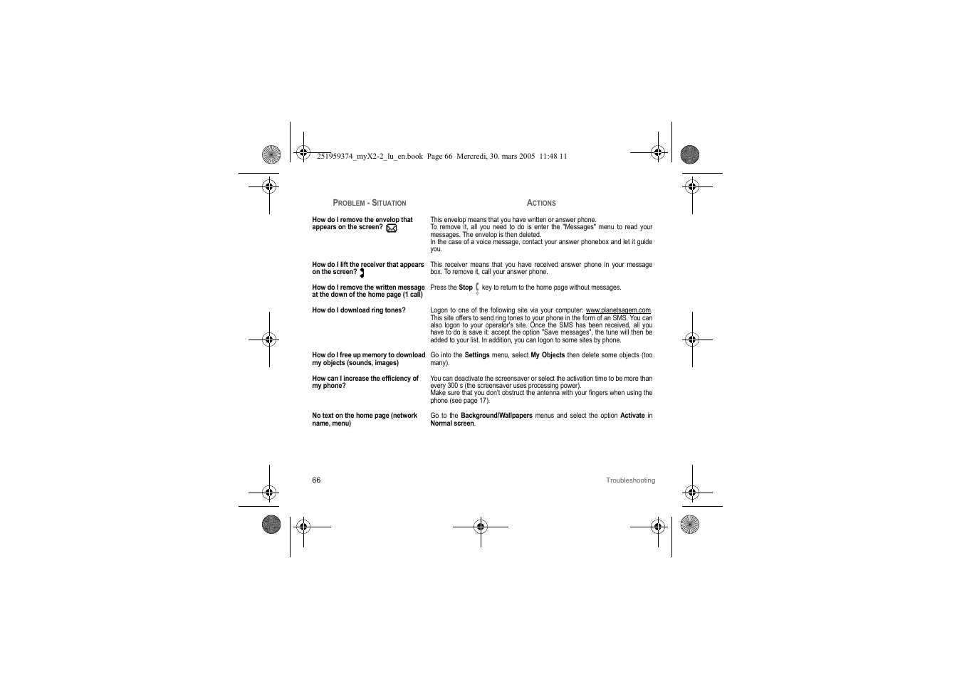 Sagem myX2-2m  EN User Manual | Page 66 / 71