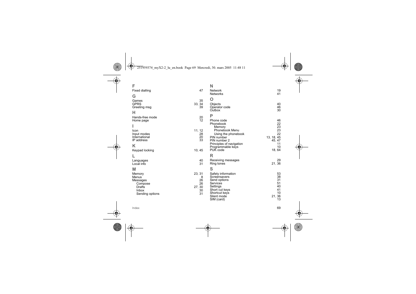 Sagem myX2-2m  EN User Manual | Page 69 / 71