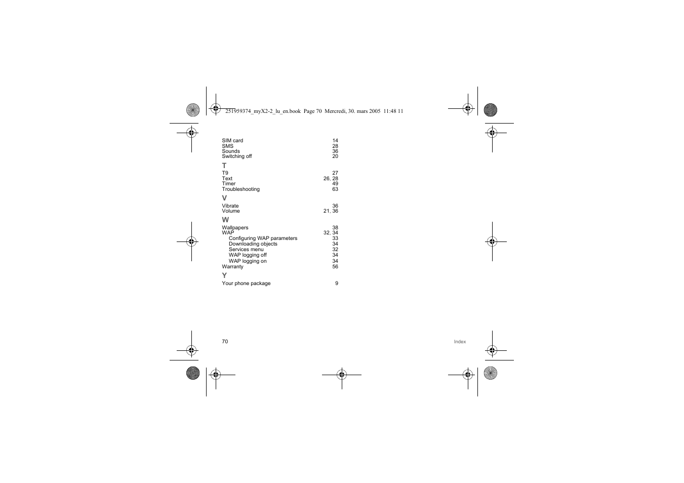 Sagem myX2-2m  EN User Manual | Page 70 / 71