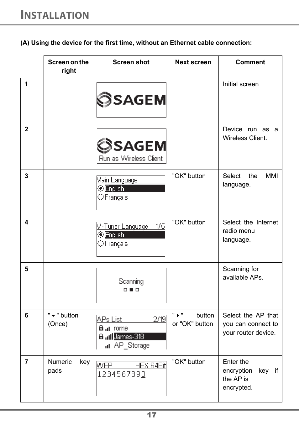 Nstallation | Sagem 700 User Manual | Page 17 / 64