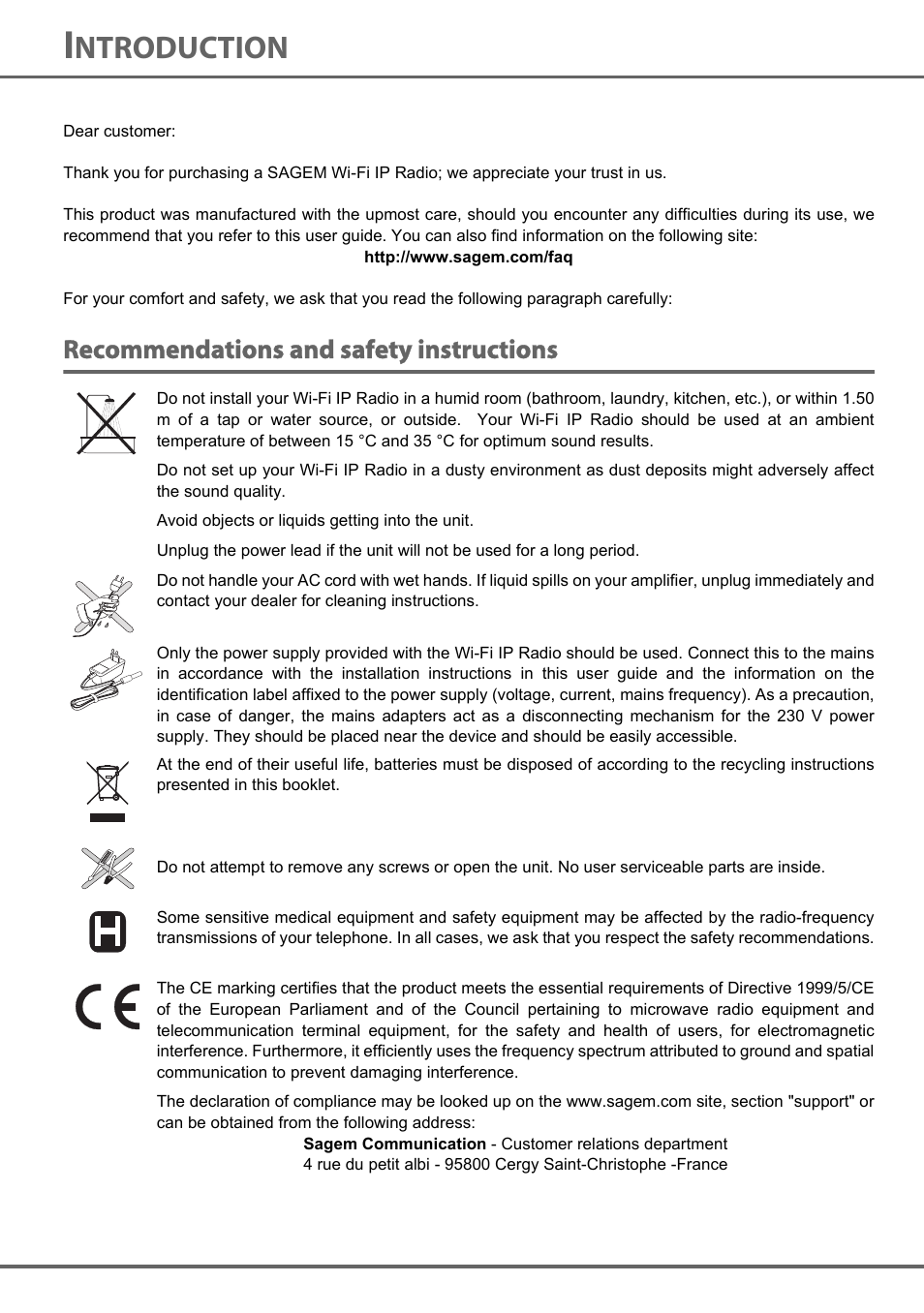 Ntroduction, Recommendations and safety instructions | Sagem 700 User Manual | Page 2 / 64