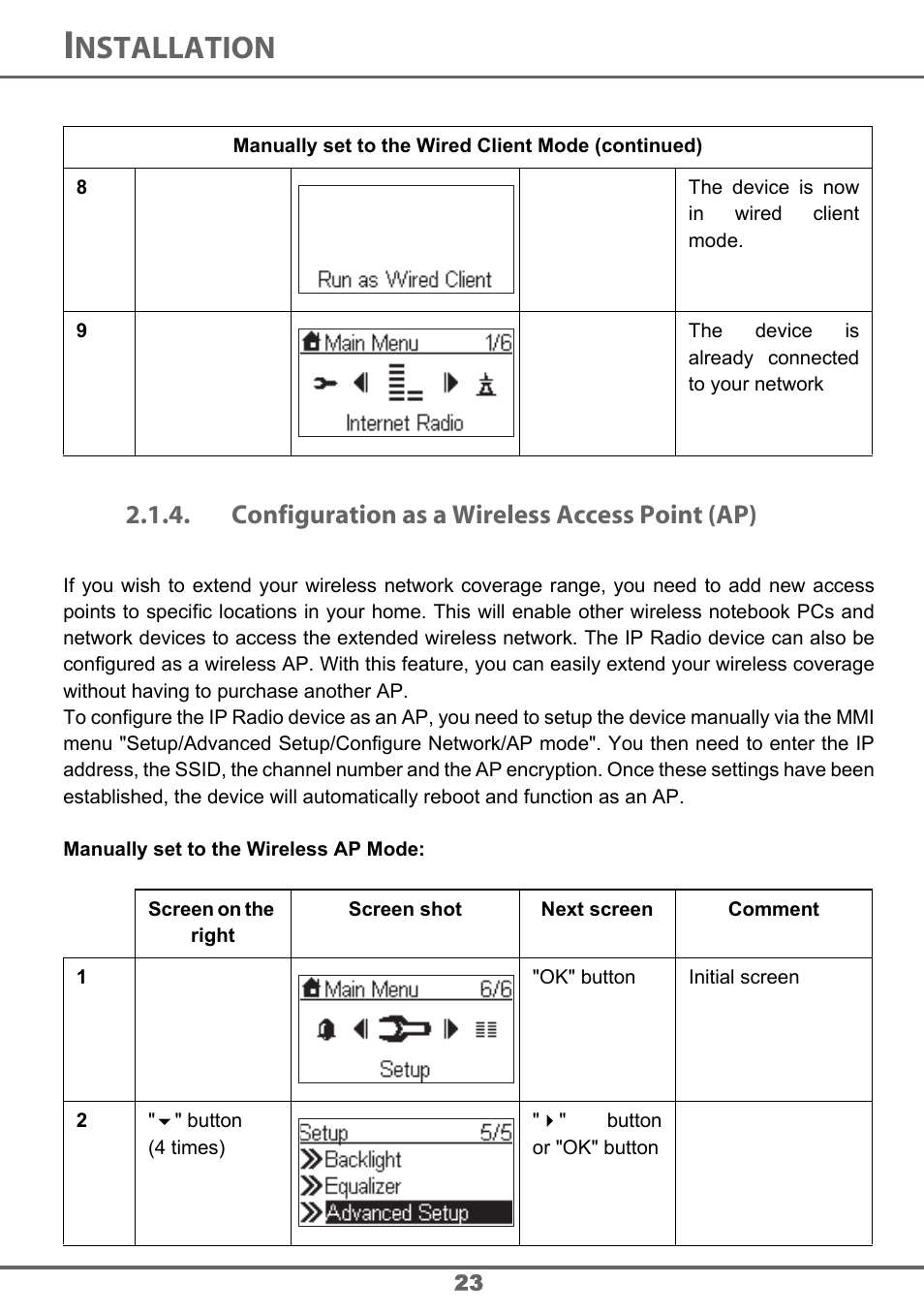 Nstallation, Configuration as a wireless access point (ap) | Sagem 700 User Manual | Page 23 / 64