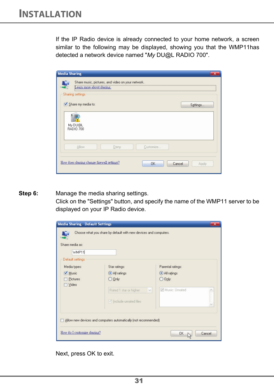 Nstallation | Sagem 700 User Manual | Page 31 / 64