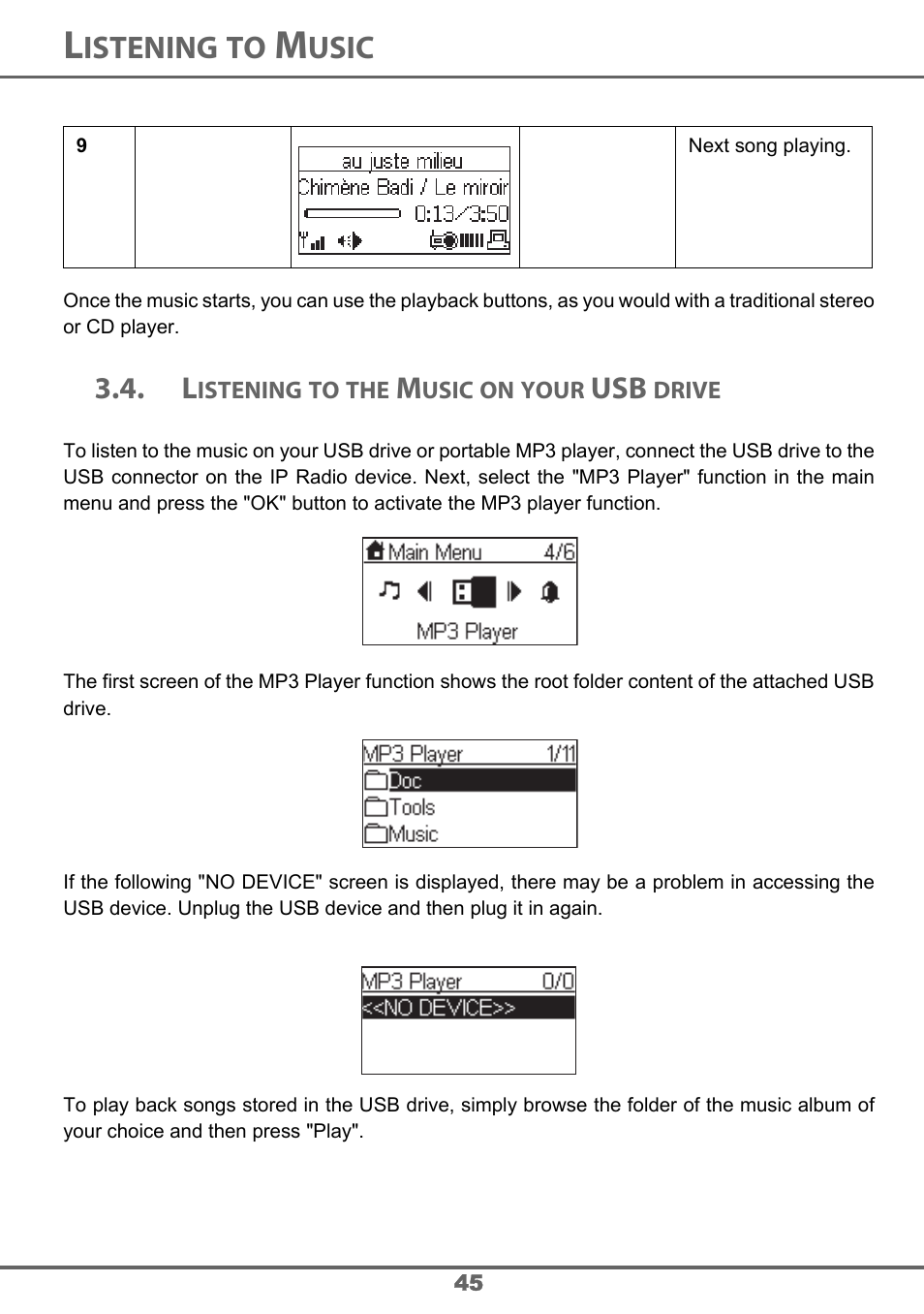 Istening, Usic | Sagem 700 User Manual | Page 45 / 64