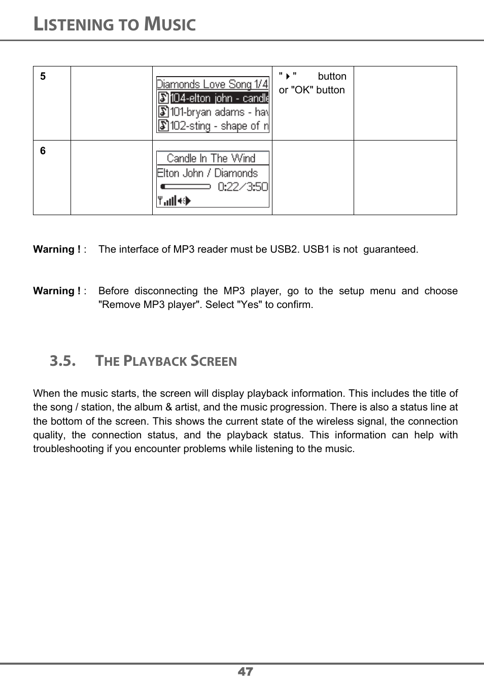 Istening, Usic | Sagem 700 User Manual | Page 47 / 64