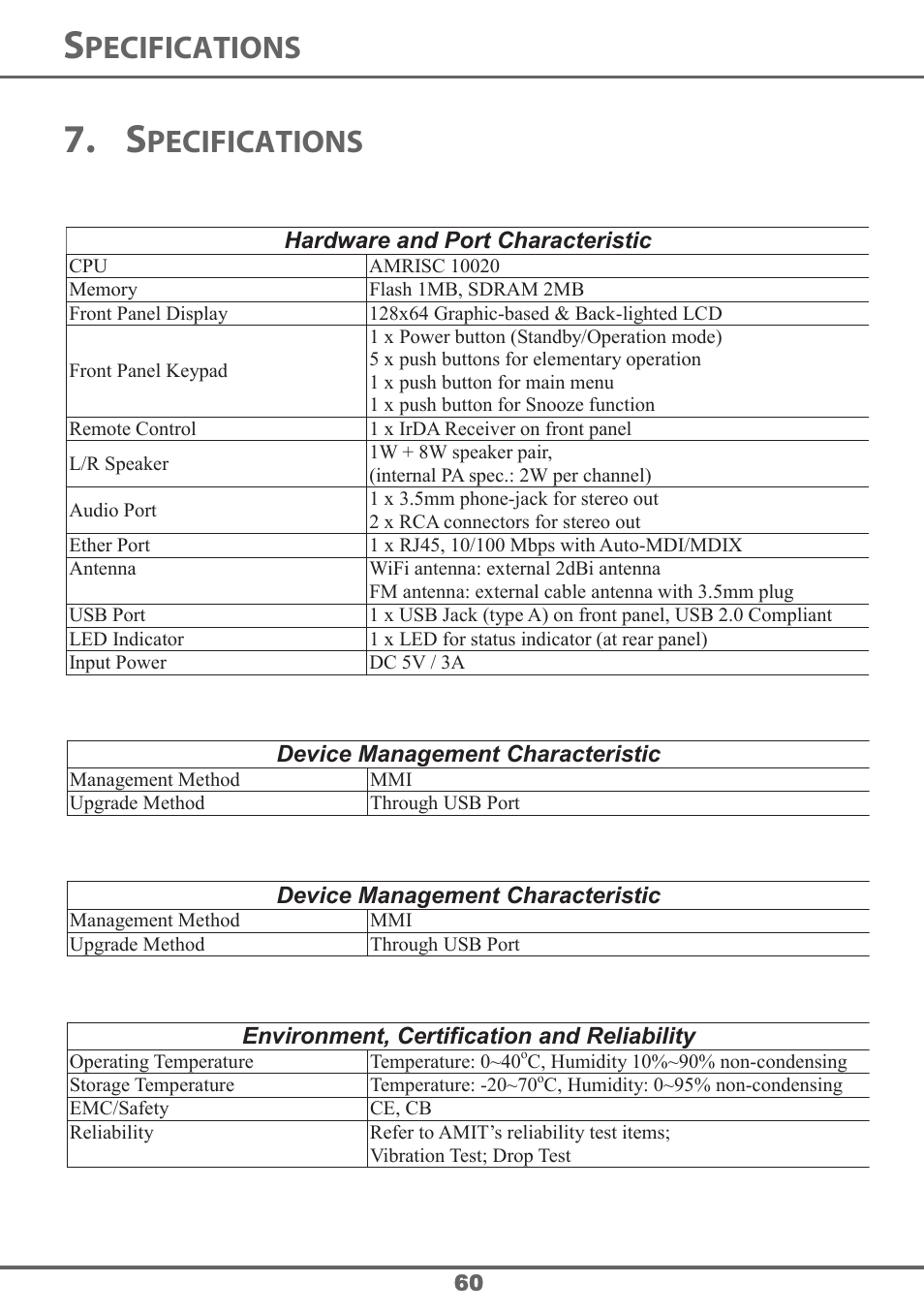 Pecifications | Sagem 700 User Manual | Page 60 / 64